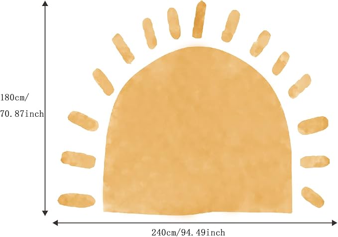 Large Fabric Watercolor Boho Half Sun Wall Decals Peel and Stick, Pastel Sunrise Mural Stickers, Sunshine Wall Arch Art Decor for Kids Baby Room Playroom Nursery Bedroom, 94.49" x 70.87"