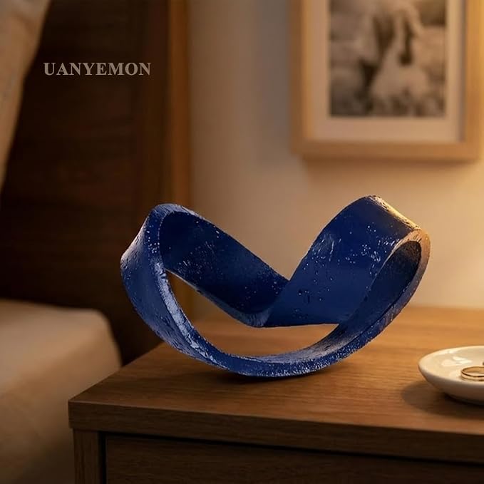 Modern Infinity Knot Sculpture - Blue Knot Home Decor, Multi-Angle Statue for Shelves, Coffee Table, Bookshelf, Living Room, Office, Resin Geometric Decorative Accent, Abstract Art Knick Knacks Gifts