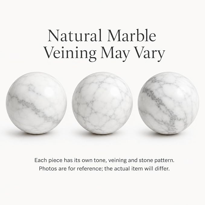 White Marble Decorative Sphere, 8cm Natural Stone Orb | 3.15 in Stone Decor Balls for Coffee Table, Decorative Bowl, Entryway and Console Table Styling