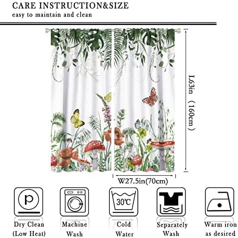 Red Mushroom Curtains,Boho Green Plant Butterfly Bee Wildflower Window Drapes,Summer Eucalyptus Leaf Tropical Vintage Window Treatment for Living Room Bedroom Cafe Kitchen 55x63in