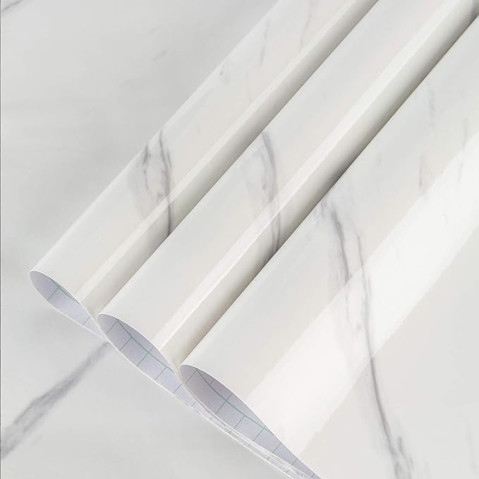 Large White Marble Granite Wallpaper Peel Stick Thicken 24x591inch Waterproof Furniture Sticker Self-Adhesive Contact Paper Marble Vinyl Wrap for Countertop Fireplace Backsplash DIY Wall Sticker