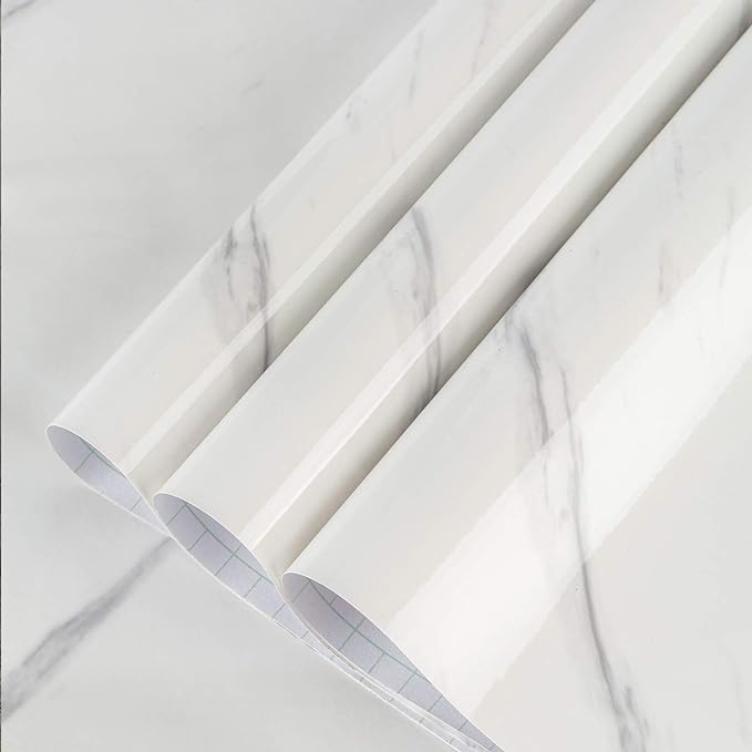 Large White Marble Granite Wallpaper Peel Stick Thicken 48x354inch Waterproof Furniture Sticker Self-Adhesive Contact Paper Marble Vinyl Wrap for Countertop Fireplace Backsplash DIY Wall Sticker