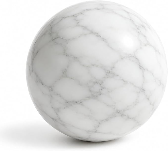 White Marble Decorative Sphere, 10cm Natural Stone Orb | 3.94 in Solid Stone Ball for Coffee Table Centerpiece, Console Table and Shelf
