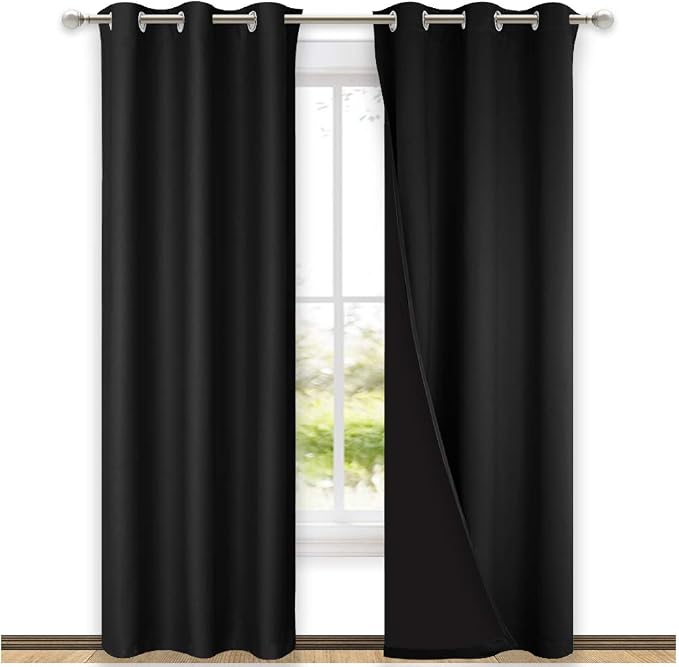 NICETOWN High-End Thermal Curtains, Full Blackout Curtains 84 Inches Long for Dining Room, Soundproof Window Treatment Drapes for Hall Room, Black, 42" Wide Per Panel, Set of 2 Panels
