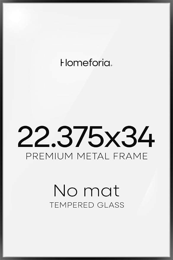 Homeforia 22.375x34 Black Puzzle Frame, High End Metal 22.375 x 34 Picture Frames without Mat, 34x22.375 Thin Poster Frame for Wall, 22.375 by 34 Puzzle Photo Frame, Tempered Glass, Wall Kit, Set of 2