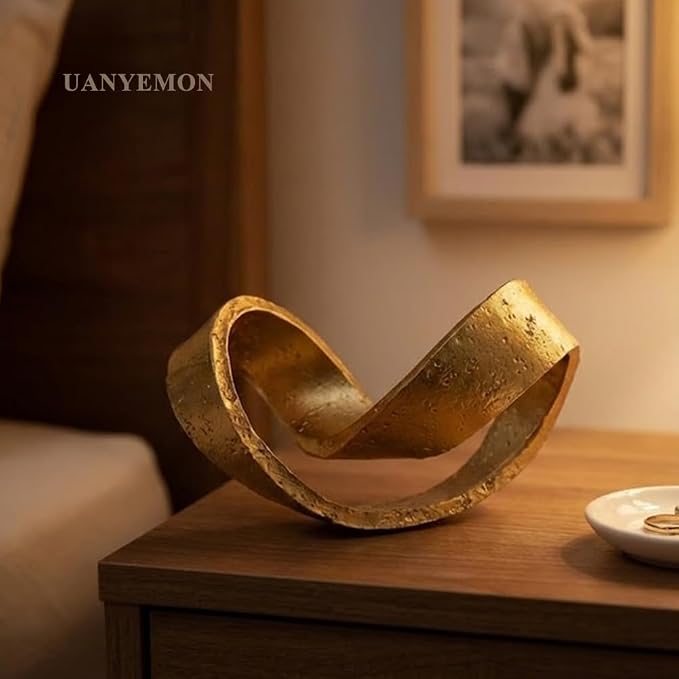 Modern Infinity Knot Sculpture - Gold Knot Home Decor, Multi-Angle Statue for Shelves, Coffee Table, Bookshelf, Living Room, Office, Resin Geometric Decorative Accent, Abstract Art Knick Knacks Gifts