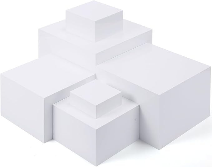 Geelin 6 Pack Acrylic Risers for Display Acrylic Cube Boxes Risers Display Stands with Hollow Bottoms Decorative Stand for Jewelry Candy Table Decor 6 Sizes(White,3 to 8 Inch,Square)