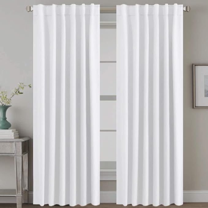 H.VERSAILTEX White Curtains Thermal Insulated Window Treatment Panels Room Darkening Privacy Assured Drapes for Living Room Back Tab/Rod Pocket Bedroom Draperies, 52 x 84 Inch, 2 Panels