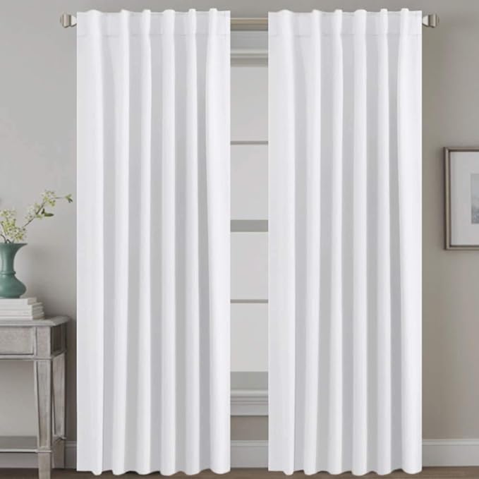 H.VERSAILTEX White Curtains Thermal Insulated Window Treatment Panels Room Darkening Privacy Assured Drapes for Living Room Back Tab/Rod Pocket Bedroom Draperies, 52 x 96 Inch, 2 Panels