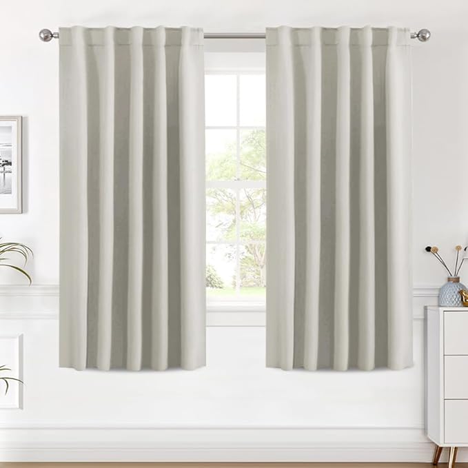 H.VERSAILTEX Blackout Curtains Thermal Insulated Window Treatment Panels Room Darkening Blackout Drapes for Living Room Back Tab/Rod Pocket Bedroom Draperies (2 Panels, Ivory/Cream, 42 x 63 Inch)