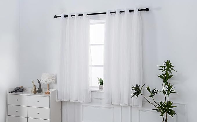 INLINAS Greyish White Blackout Curtains with Sheer Overlay - Grommet Top Thermal and Noise Reduction Panels for Bedroom and Living Room Light Blocking and Energy Saving, 52 x 108 Inches, Set of 2