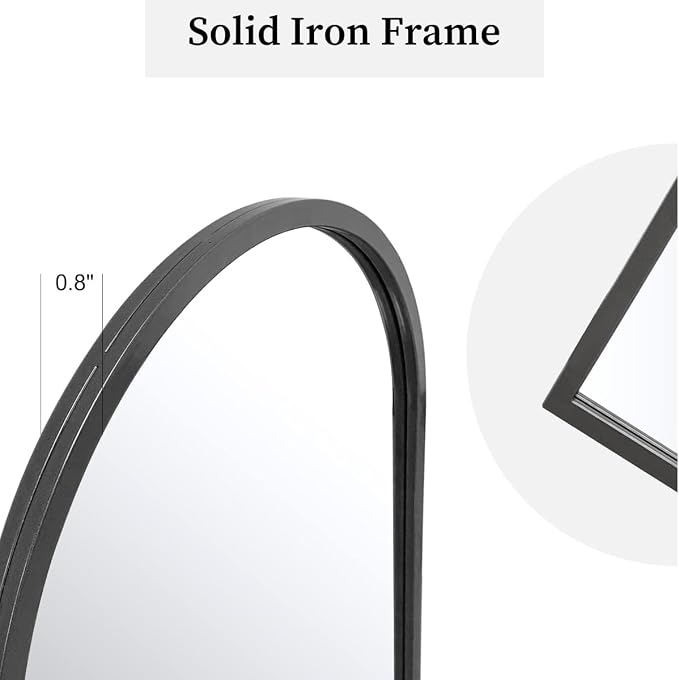 Dewfig Arched Window Wall Mirror, 42"x24", Decorative Mirror, Vanity Mirrors for Bathroom, Bedroom, Entryway, Living Room, Window Pane or Farmhouse Mirrors for Wall Decor, Metal Frame, Black