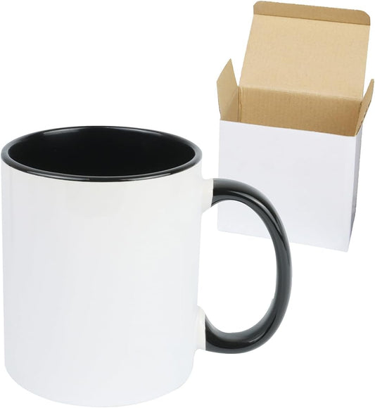 11oz White Ceramic Sublimation Coffee Mug in White Gift Box, Black, Case of 36
