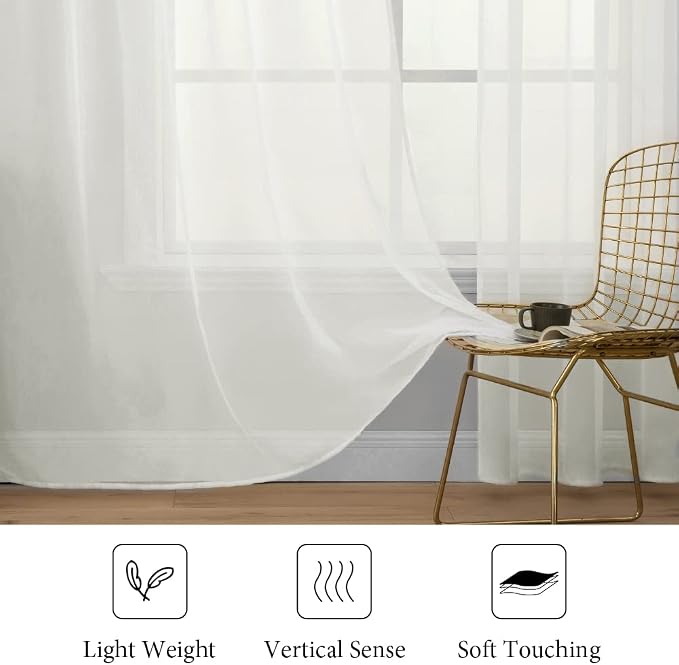 MIULEE Ivory Window Sheer Curtains for Bedroom Living Room Solid Elegant Net Drapes 2 Panels Width 38 x Length 72 Inches