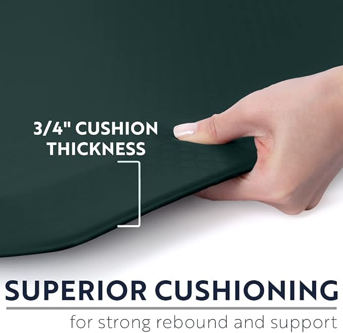 KANGAROO Anti Fatigue Mats for Kitchen Floor, Reduce Foot, Knee Pressure, 3/4 Inch Thick Cushioned Ergonomic Mat, Waterproof Comfort Rug for Under Sinks, Standing Desk, Stores, 17x24, Hunter Green
