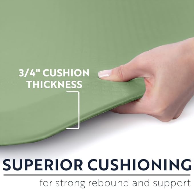 KANGAROO Anti Fatigue Mats for Kitchen Floor, 48x20, Reduce Foot, Knee, Back Pressure, 3/4 Inch Thick Cushioned Ergonomic Mat, Waterproof Comfort Rug for Under Sinks, Standing Desk, Stores, Sage Green