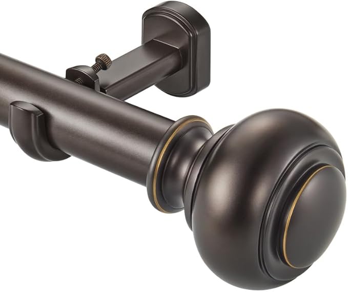 1 1/8 Inch Heavy Duty Curtain Rods, Extra Long Curtain Rod for Window 144-240 Inch(12-20ft), Telescoping Drapery Rods with Classic Finials and Adjustable Aluminum Alloy Brackets, Antique Brown