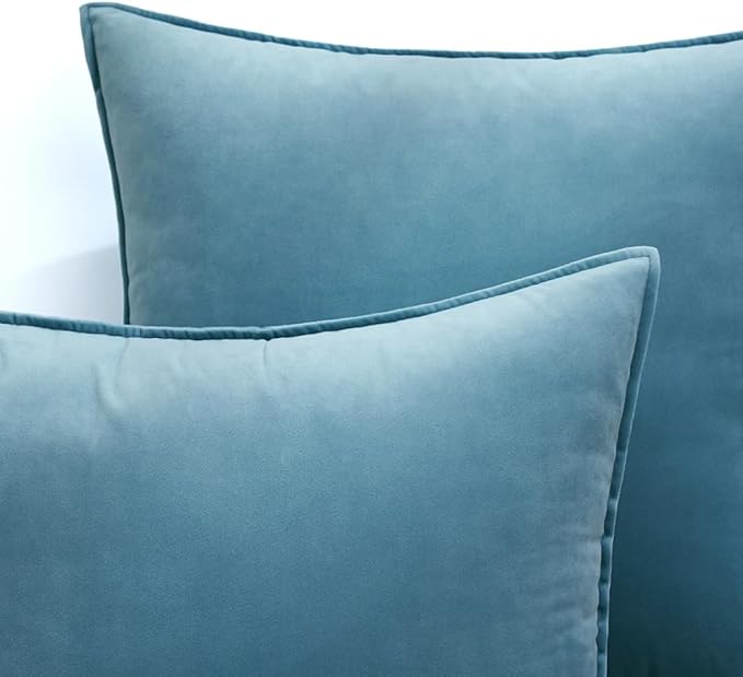 MIULEE Light Blue Velvet Throw Pillow Covers 18x18 Soft Summer Coastal Decorative Solid Square Cushion Cases Pack of 2 Modern Luxury Home Decor for Couch, Sofa, Bedroom