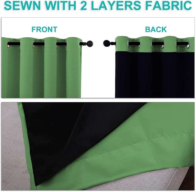 NICETOWN Full Shading Curtains 90" Long 2 Panels Set for Windows, Forest Green, Pack of 2, 52" W, Super Heavy-Duty Black Lined Blackout Curtains for Bedroom, Privacy Assured Window Treatment