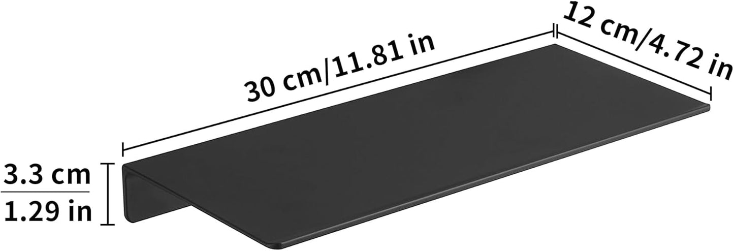 JOOM 2 PCS Small Floating Shelf, 12'' Metal Wall Shelf, Black, Bathroom, Durable, Waterproof, 5.0lbs Weight Capacity