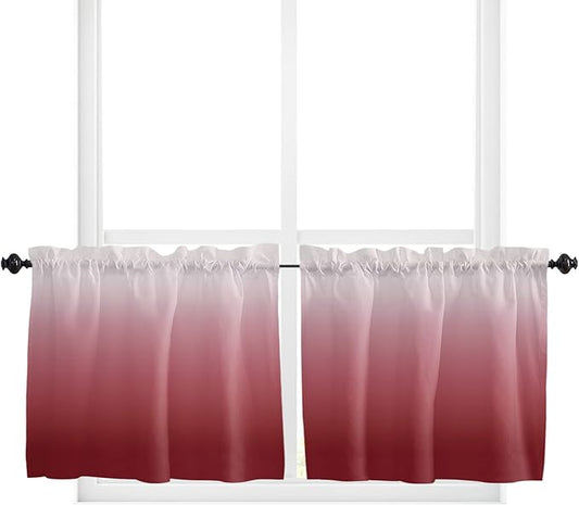 24 Inch Long Tier Curtains for Kitchen, Red Gradient Bathroom Window Curtains Rod Pocket Short Curtains Window Treatment Tiers for Living Room Farmhouse 2 Panels
