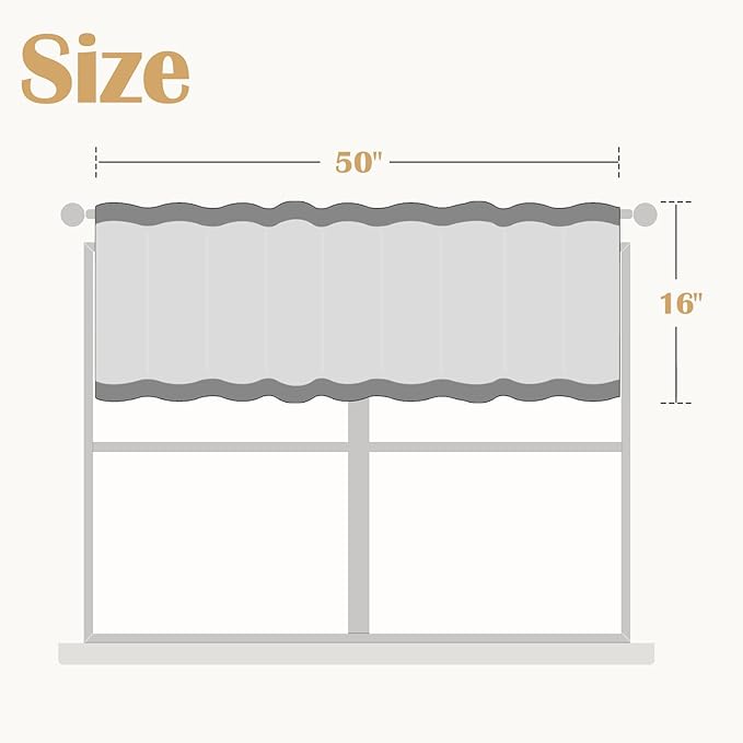 JINCHAN Linen Valance Curtain Farmhouse Grey Floral Printed Small Window Curtain for Kitchen Rustic Country Light Filtering Valance for Living Room Bedroom 16 Inch Rod Pocket 1 Panel Tan Gray on Beige