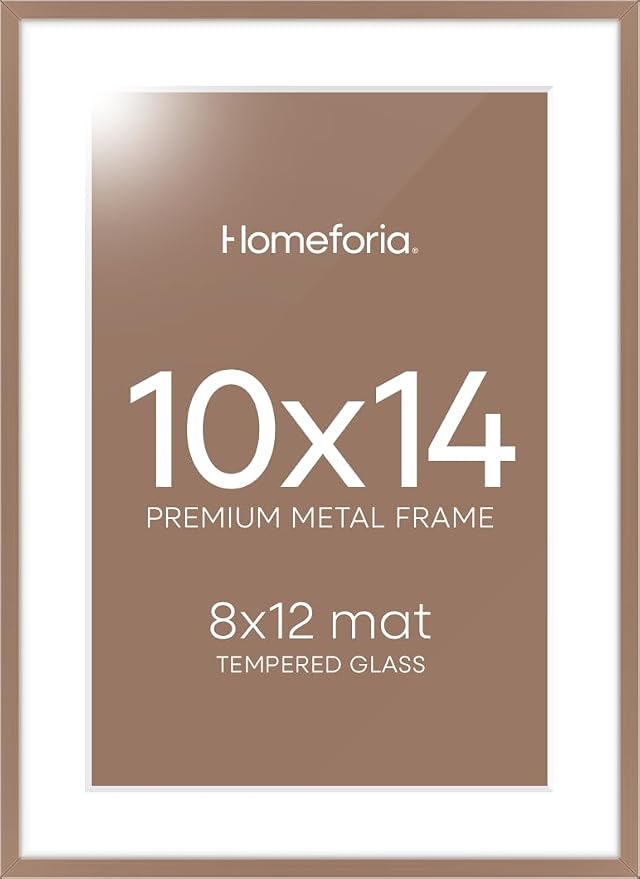 Homeforia 10x14 Picture Frame Mocha, High End Metal 10x14 Poster Frames with Mat for 8x12, 10 x 14 Mocha Frame Matted to 8 x 12 inch Photo, 10by14 Thin Hanging Frames, Tempered Glass, Wall Kit, Set of 2