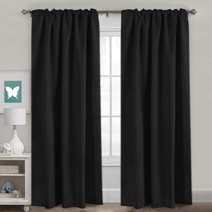 H.VERSAILTEX Blackout Curtains for Living Room Thermal Insulated Window Treatment Panels Room Darkening Blackout Drapes Back Tab/Rod Pocket Bedroom Draperies, 52 x 90 Inch, Jet Black, 2 Panels