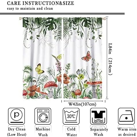Red Mushroom Curtains,Boho Green Plant Butterfly Bee Wildflower Window Drapes,Summer Eucalyptus Leaf Tropical Vintage Window Treatment for Living Room Bedroom Cafe Kitchen 84x84in
