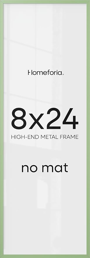 Homeforia 8x24 Panoramic Frame Sage Green, High End Metal 8 x 24 Picture Frame without Mat, 24x8 Hanging Sage Green Poster Frame for Wall, 8by24 Display Photo Frame, Tempered Glass, Wall Kit, Set of 1