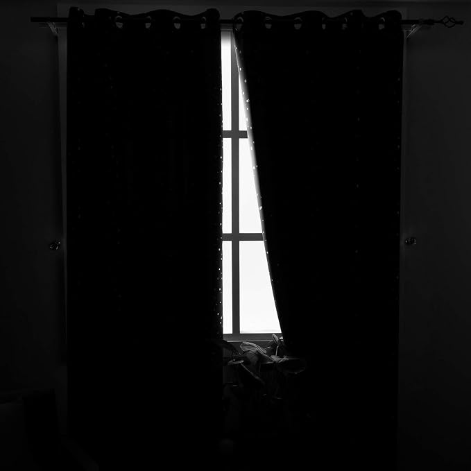 BGment Kids Blackout Curtains for Bedroom - Grommet Thermal Insulated Silver Star Print Room Darkening Curtains for Kids Room, Set of 2 Panels, 38 x 63 Inch, Navy Blue