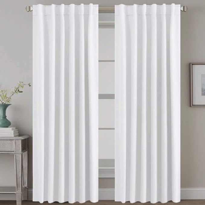 H.VERSAILTEX Back Tab White Curtains 102 Inch Long for Living Room, Rod Pocket Room Darkening Thermal Insulated Light Blocking Drapes, 52 x 102 Inch, 2 Panels
