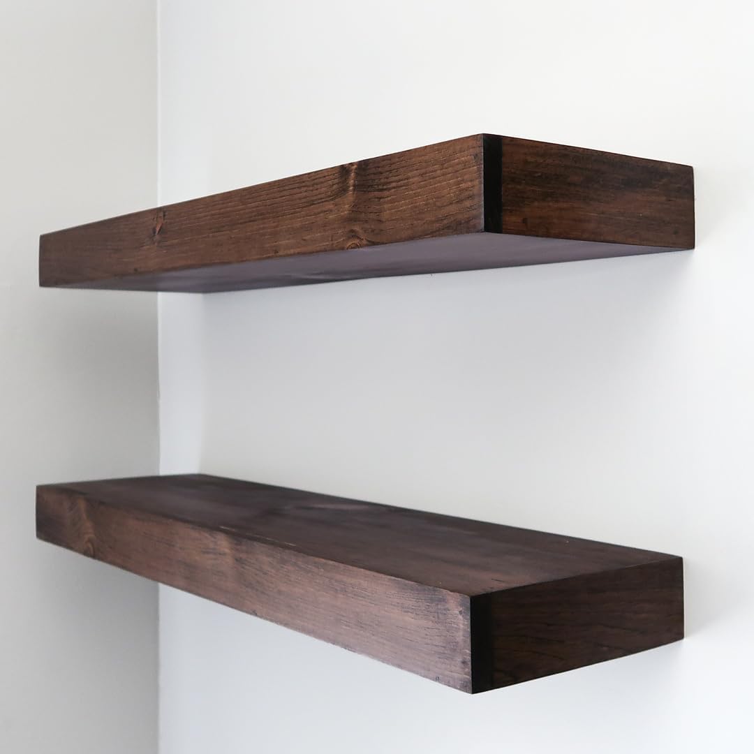 Modern Floating Shelves 3 Inches Thick for Wall, Wide Shelves for Kitchen, Living Room, Bedroom, and Bathroom, Natural Pine Wood, Rustic Wooden Shelf, (Set of 2) (Provincial, 48Lx3Hx8D)