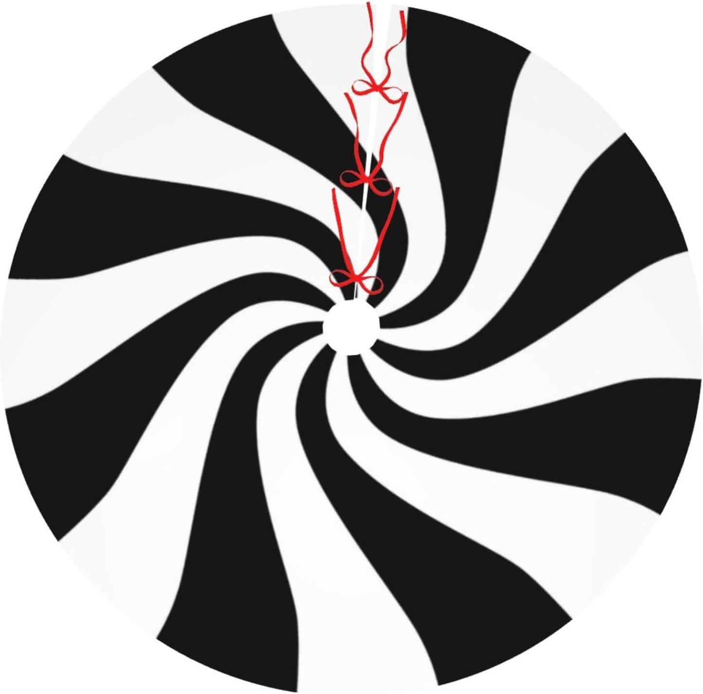 36" Black Sugar Swirl Candy Christmas Tree Skirt, Sweet Peppermint Tree Mat Base Cover for Xmas Festive Holiday Party Decoration Ornaments