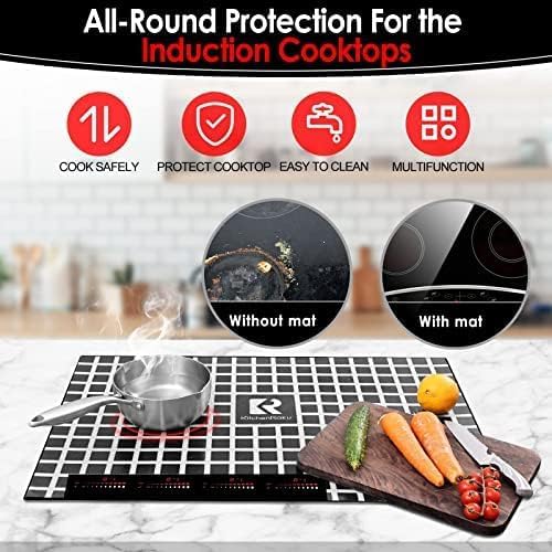 KitchenRaku Large Induction Cooktop Protector Mat, Translucent (Magnetic) Electric Stove Burner Covers Antiscratch as Glass Top Stove Cover or Electric Stove Top (20.4 x 30.7, Black_ White)