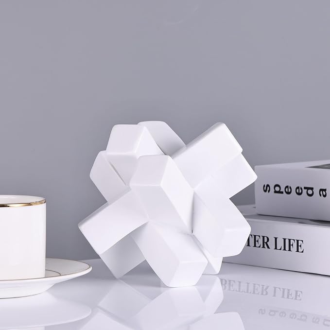 XMGZQ White Knot Statue for Coffee Table Decor,Modern Minimalist Geometric Knot Sculpture and Figurines,Abstract Art Line Decorative Ornaments Knick Knacks for Shelves,Bookcase,Console,Tabletop,Entry