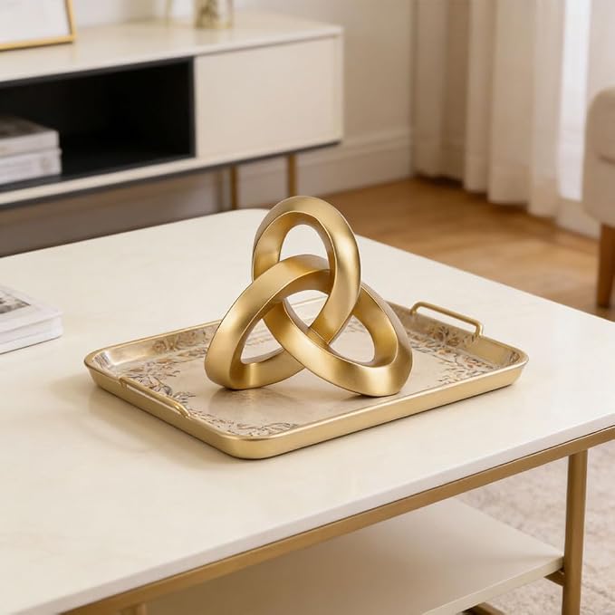 QIANLING Gold Knot Decor Sculpture, Matte Gold Resin Decorative Knot for Coffee Table Decor, Bookshelf Decor, Entryway Table Sculptures, Office Decor for Shelves, Modern Home Decor