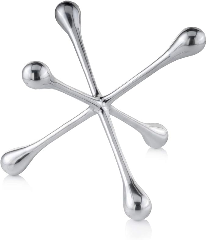 Cantillo Cast Aluminum Jack Sculpture – Modern Decorative Accent for Coffee Table, Bookshelf & Console – Mirror Polished Silver Finish – Contemporary Home Décor – Available in 3 Sizes