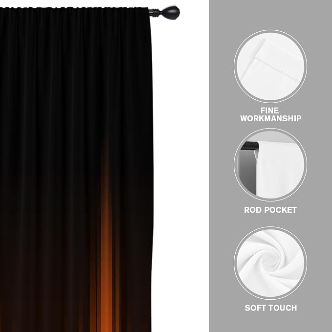 Coxila Burnt Orange Window Curtains for Bedroom 42 x 63 Inch Rod Pocket Black Fall Terracotta Rust Ombre Gothic Autumn Modern Dark Goth Cool Home Bedroom Living Room Treatment Set of 2 Panels Drapes