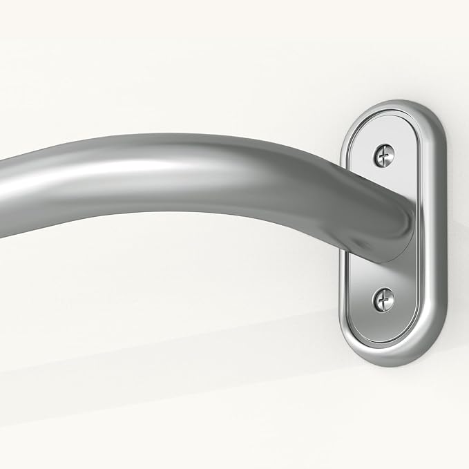 Wrap Around Curtain Rods Silver, Blackout Heavy Duty Curtain Pole for Windows 66 to 120 Inch, 1" Decorative Room Darkening Curved Modern Drapery Rod (Silver/Unique Design/All Metal)