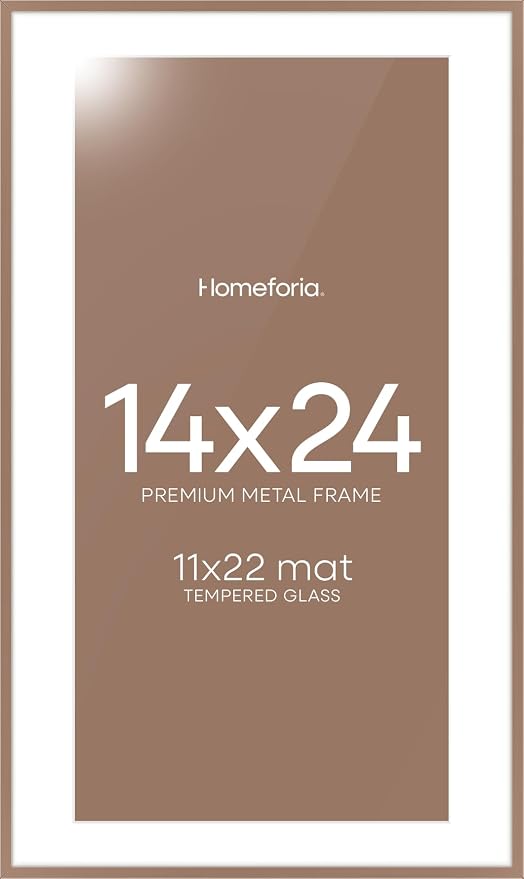 Homeforia 14x24 Picture Frame Mocha, High End Metal 14x24 Poster Frames with Mat 11x22 Photo, 14 x 24 Mocha Frame Matted to 11 by 22 Print, 24by14 Thin Hanging Frames, Tempered Glass, Wall Kit, Set of 2