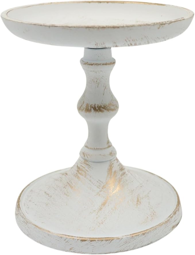 Hosley Aluminum Metal Decorative Pillar Candle Holder White Wash Finish for Candles or Display, 5Inch High - Ideal for Weddings, Parties, Events, Home Decor, Gifts, Elegant
