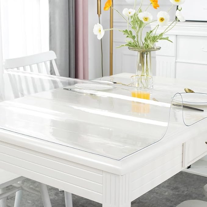 Warmstar Clear Table Cover Protector 24 x 96 Inch,1.5mm Thick Plastic Table Cover Rectangle,PVC Clear Table Protector,Desk Protector Mat for Kitchen, Dresser, Writing Desk，Dining Room Table