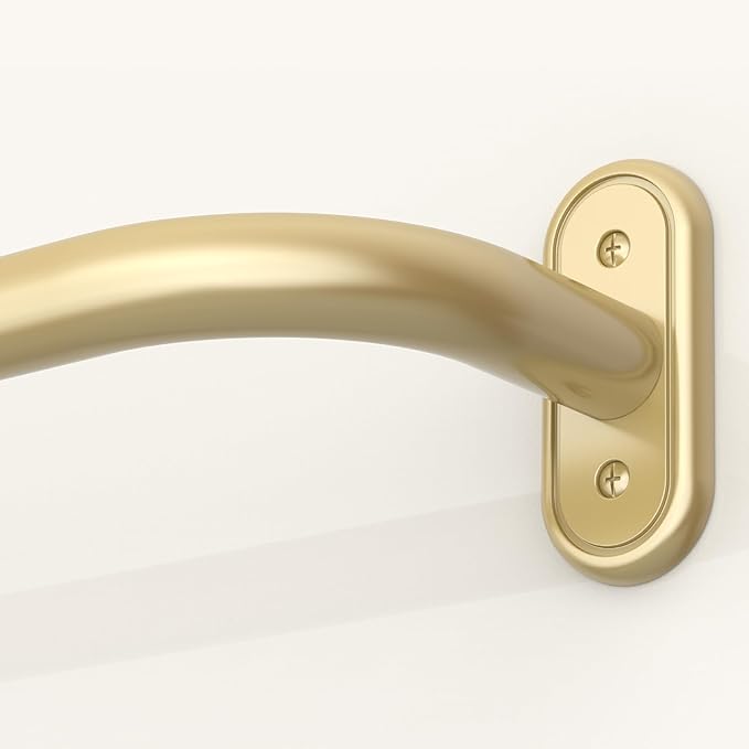 Wrap Around Curtain Rods Gold, Blackout Heavy Duty Curtain Pole for Windows 66 to 120 Inch, 1" Decorative Room Darkening Curved Modern Drapery Rod (Gold/Unique Design/All Metal)