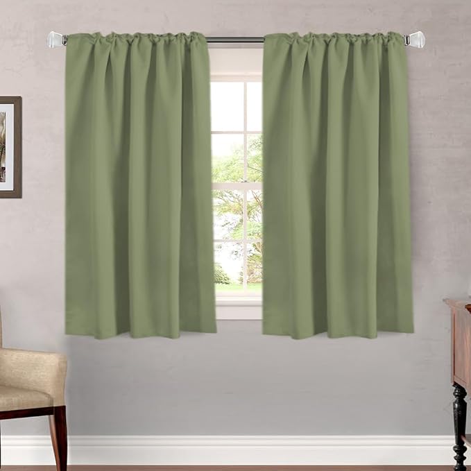 H.VERSAILTEX Blackout Curtains for Living Room Thermal Insulated Window Treatment Panels Room Darkening Blackout Drapes Back Tab/Rod Pocket Bedroom Draperies, 52 x 45 Inch, Sage, 2 Panels