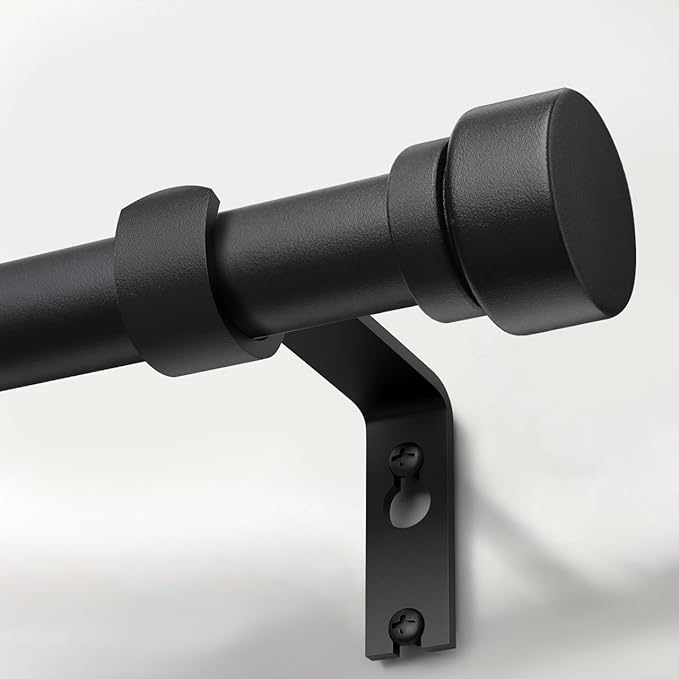 Lootkell Modern Matte Black Curtain Rods for Windows 72 to 144 Adjustable Length Heavy Duty 1" Diameter Window Curtain Rod with Solid Metal Finials for Outdoor Farmhouse Bedroom Kitchen Living Room