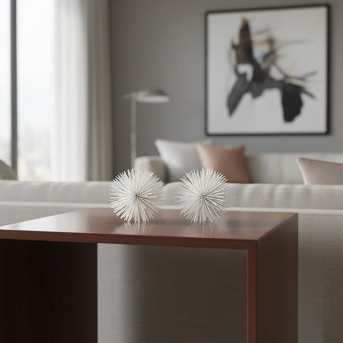 Modern Day Accents 5487 Erizo Urchin X-Small White Sphere Set of 2, 4" D