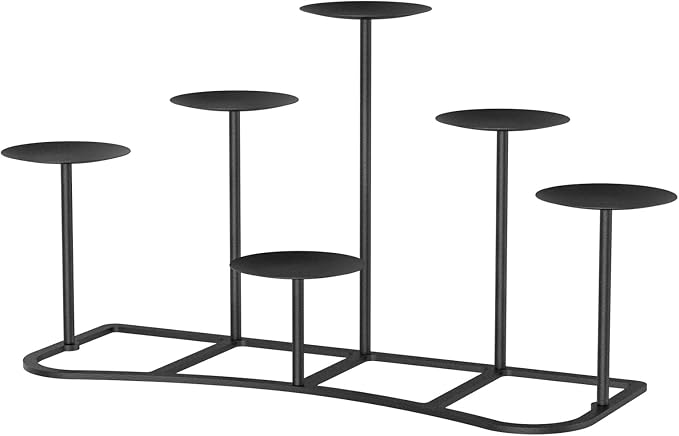 Smtyle Fireplace Christmas Candelabra Candle Holder - Black Matte Geometric Multi Tier Design, Stable Base, Perfect for Pillar Candles, Modern Minimalist Home Decor Accent