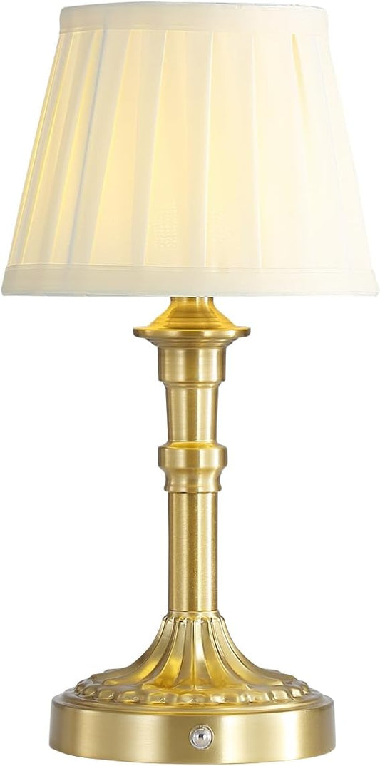 Cordless Table Lamp,Portable Fabric Shade LED Des Lamps,5200mAh Battery Operated,3 Color Stepless Dimming Up,for Restaurant, Bedroom, Camping, Bar, Coffee Shop, Night Light (Bronze)