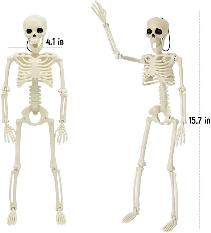 CAMIRUS 5PACK Halloween Skeleton Decorations, 16" Full Body Mini Skeletons with Poseable Joints for Yard, Garden, Lawn, Patio, Party Favors & Decor, 5pcs